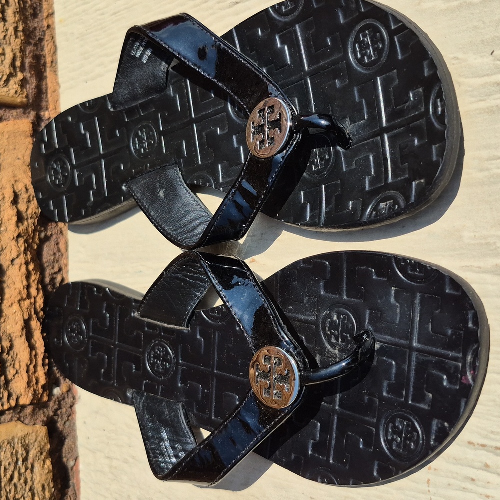 Tory Burch Black Thora Patent Calf  Sandals Size 6